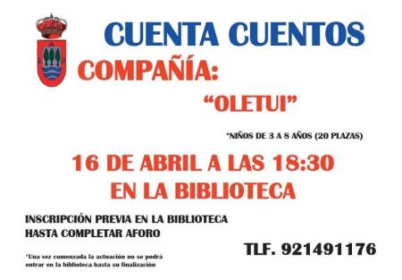 Imagen Cuenta-cuentos el 16 de abril en la Biblioteca: OLETUI