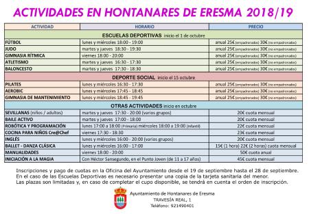 Imagen Lista de Actividades 2018 2019:  Escuelas Deportivas, Deporte Social y resto de actividades