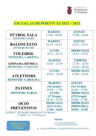 Imagen ESCUELAS DEPORTIVAS 2022-2023