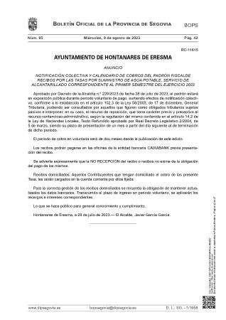 Imagen BOLETÍN OFICIAL DE LA PROVINCIA DE SEGOVIA